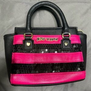Betsey Johnson Pink and Black Sequin Handbag
